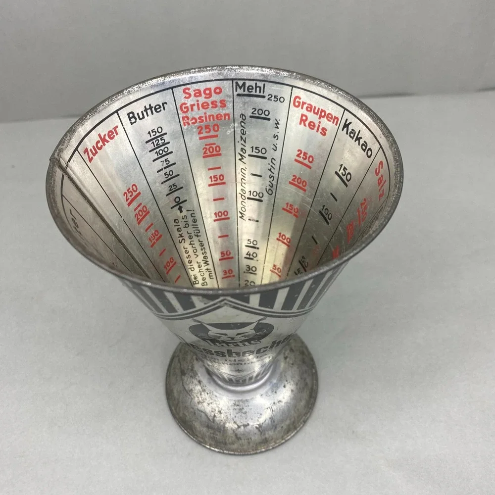 VTG Luchs Messbecher Measuring‎ Cup Silver Black Art Deco Graphic 1950's 6x4.5